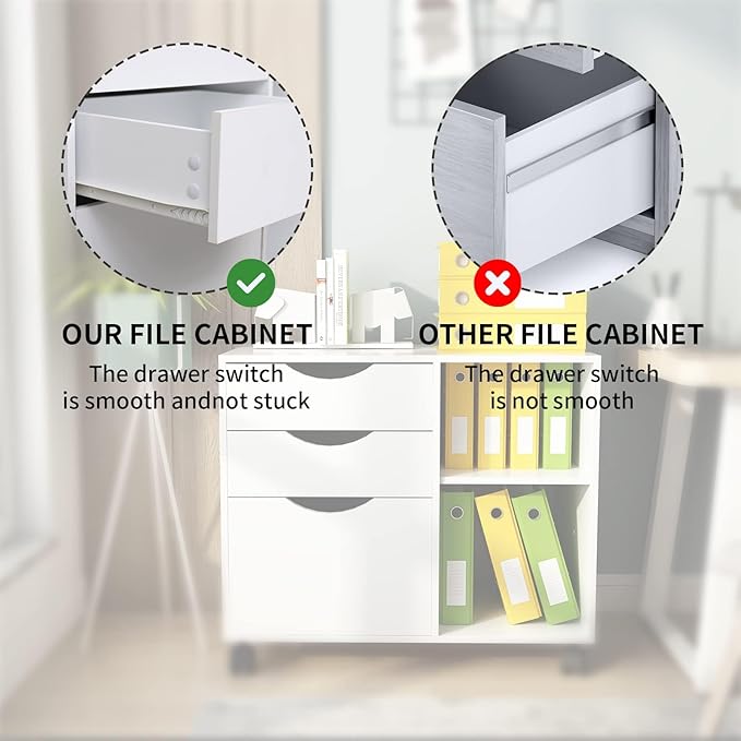 QDSSDECO 3-Drawer with Shelf Wood File Cabinet Mobile Lateral Filing Cabinet - Image 4
