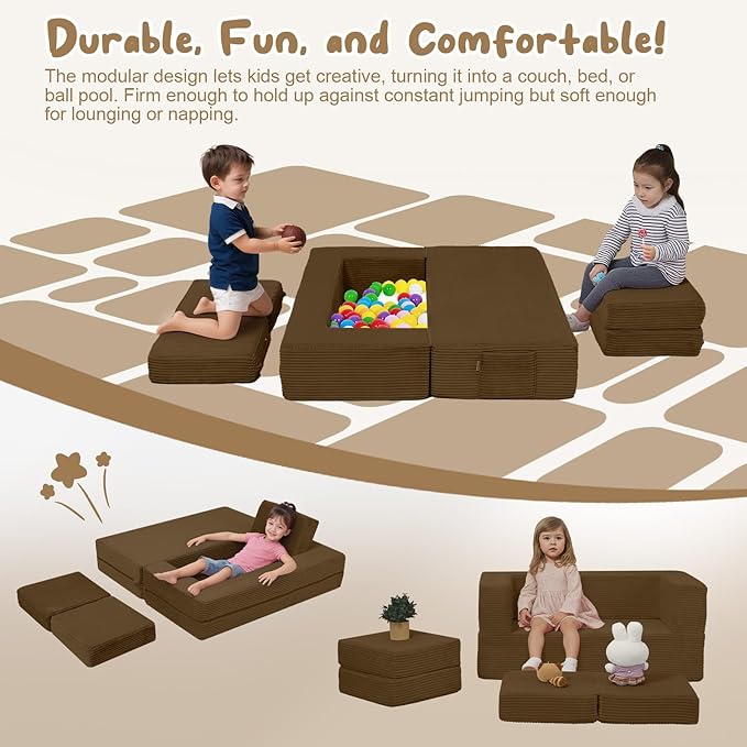 MeMoreCool Modular Kids Couch, Corduroy Play Toddler Couch - Image 3