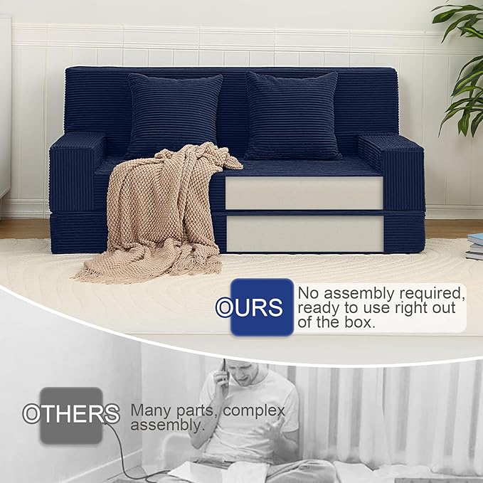 MeMoreCool Boneless Folding Sofa Bed Queen, Corduroy Convertible Sleeper Chair - Image 7