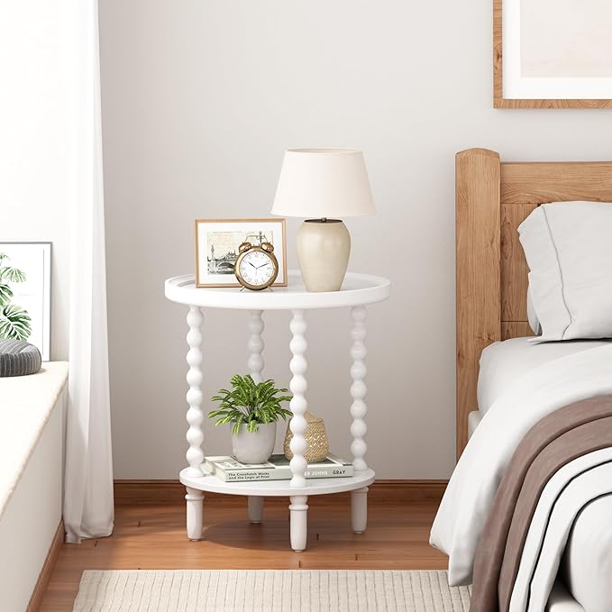 Gadroad Round End Table with Storage Shelf, 2 Tier Couch Side Table, Wood - Image 9