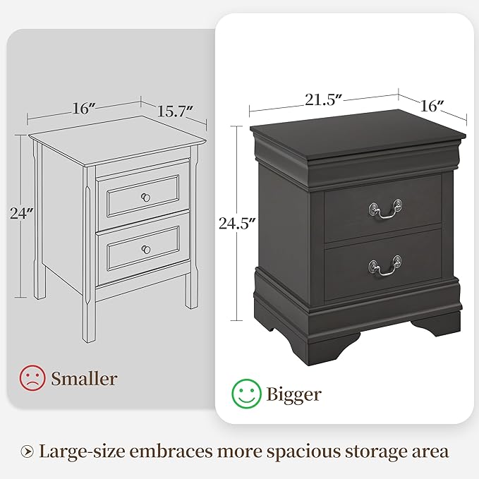 Yaheetech Fully-Assembled Nightstands Set of 2, 2-Drawer Nightstands Large - Image 3