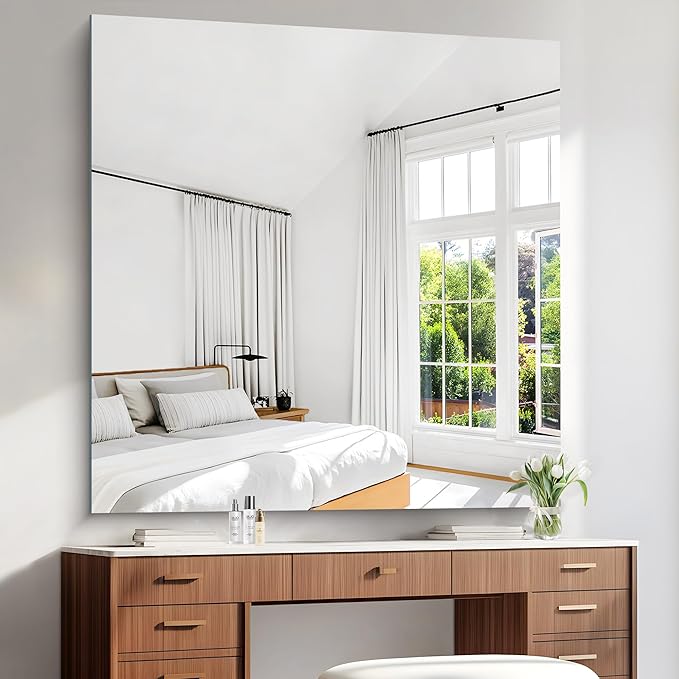 KOCUUY Large Frameless Mirror, 48x48 Inch Square Bathroom Vanity Mirror - Image 3