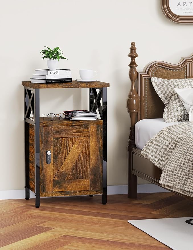 Night Stand with Locking Drawer, Bedside Table with Drawers, Wooden Bed Side - Image 2
