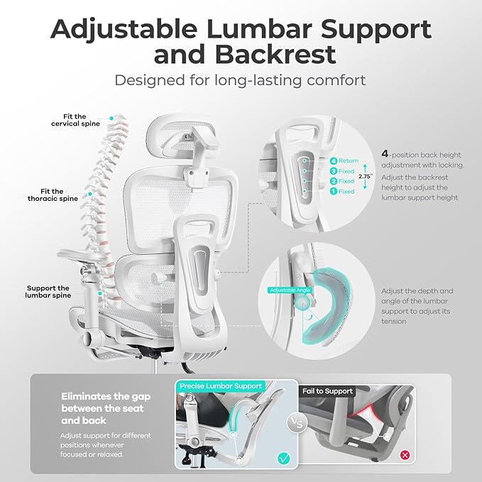 Ergonomic Office Chair with 9D Arms, Adjustable Seat Depth, 3D Lumbar Support - Image 4
