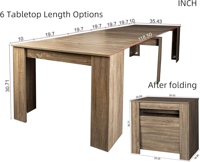 KEIKI 20"-118.5" L Extendable Foldable Dining Room Table - Image 2