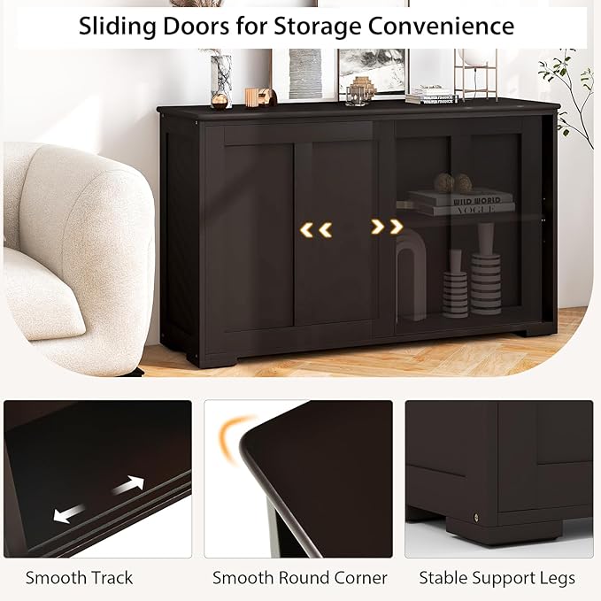 Costzon Sideboard Buffet Cabinet, Wooden Kitchen Storage - Image 5