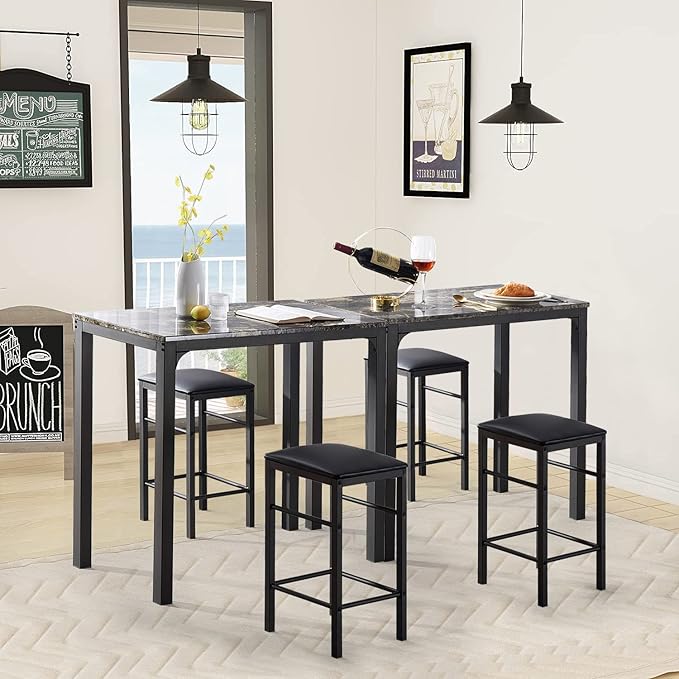 VECELO Dining Table Set with 2 Stools, 3 Piece Counter Height - Image 5