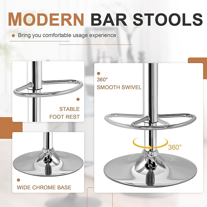 VECELO Adjustable Bar Stools Set of 2, Bar Height Stools - Image 6