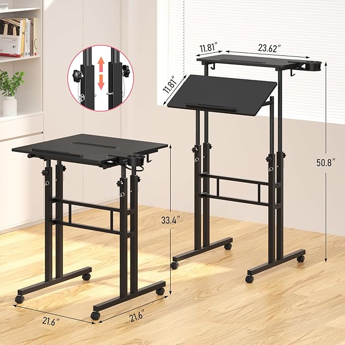 Small Standing Desk with Wheels, Tall Mobile Stand Up Table, Portable Standing - Image 3