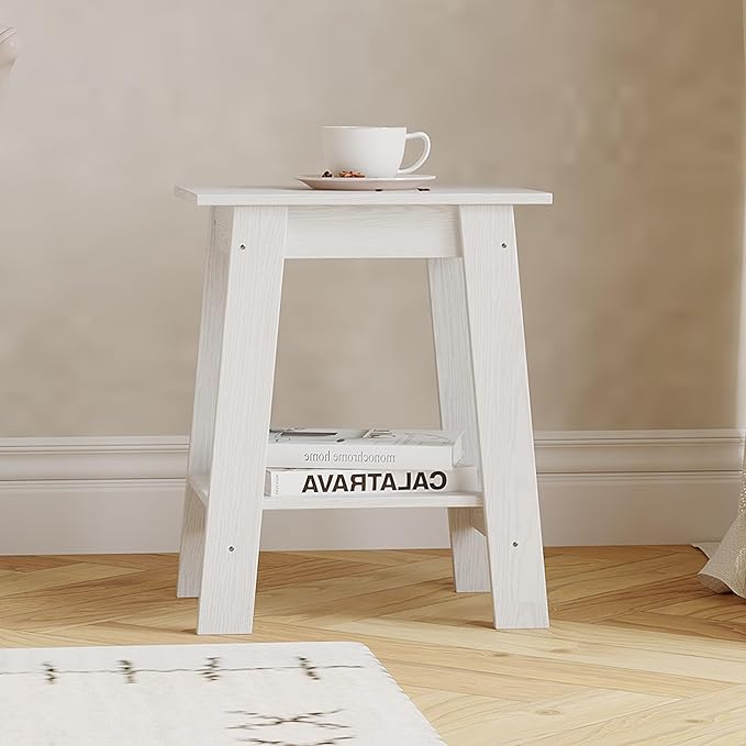 End Table with Double Storage Shelves, Small Space Side Table by SLEKVERSA