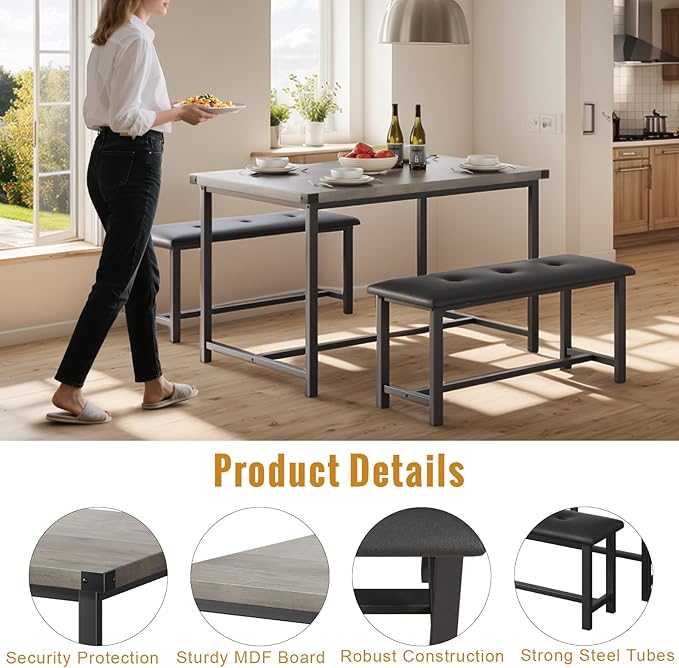 3 PSC Dining Table Set with 2 Upholstered Benches and 1 Table - Image 4