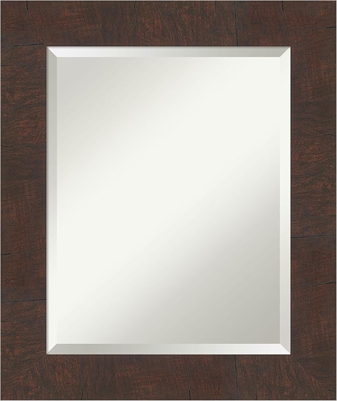 Amanti Art Brown Wall Mirror 25x21 Wildwood Brown Rectangle Bathroom Mirror by AmantiArt
