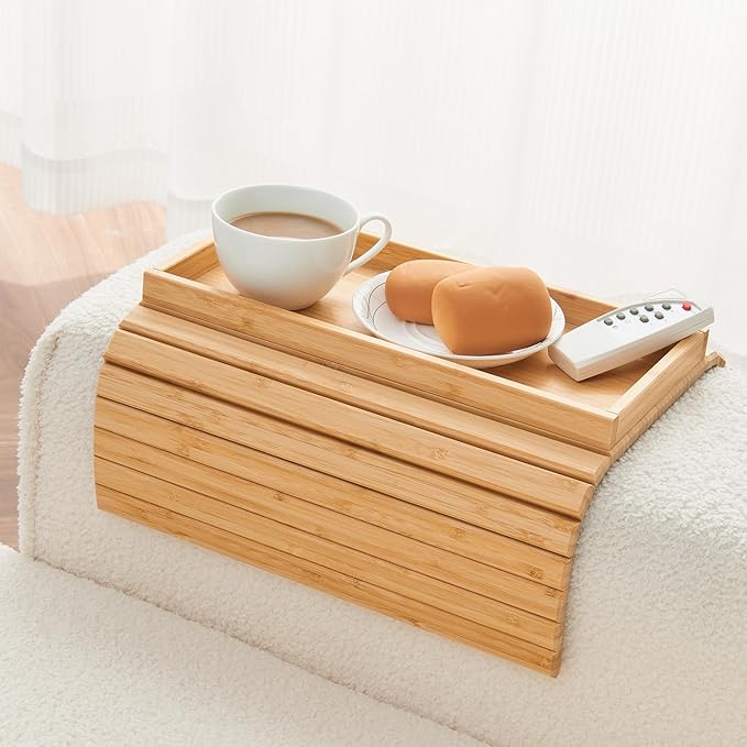 Bamboo Sofa Arm Tray, Anti Falling Couch Arm Tray Table, Foldable Couch Armrest by LOVYANXUE