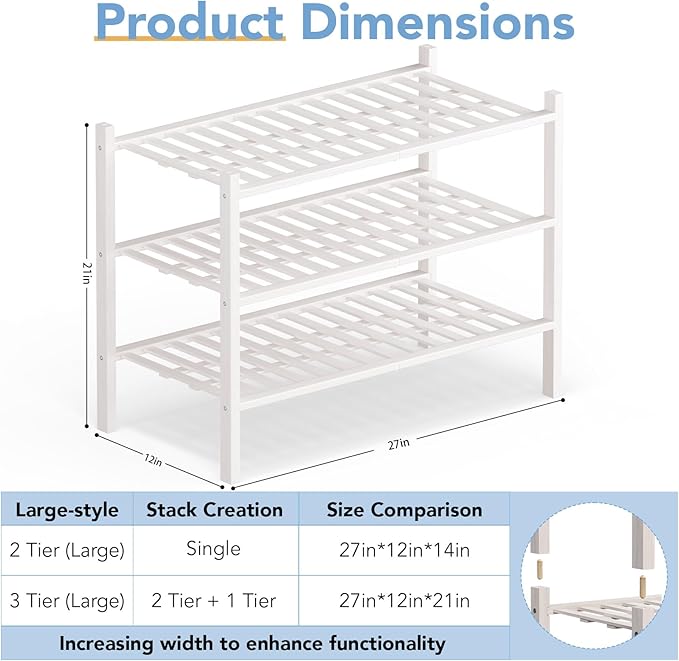 Haddockway Large 3 Tier Bamboo Shoe Rack Storage Organizer, Small Space - Image 3