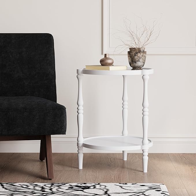 Accent Wood End Table, 2-Tier Round Bedside Table, Natural Side Table Nightstand - Image 8
