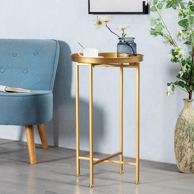 HollyHOME Small Round Metal Waterproof End Table, Accent Indoor&Outdoor Side - Image 10