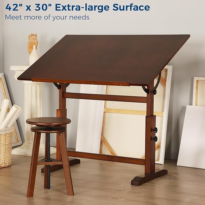 VISWIN Wood Drafting Table for Adults, Solid Pine Wood Artist Desk for Drawing - Image 4