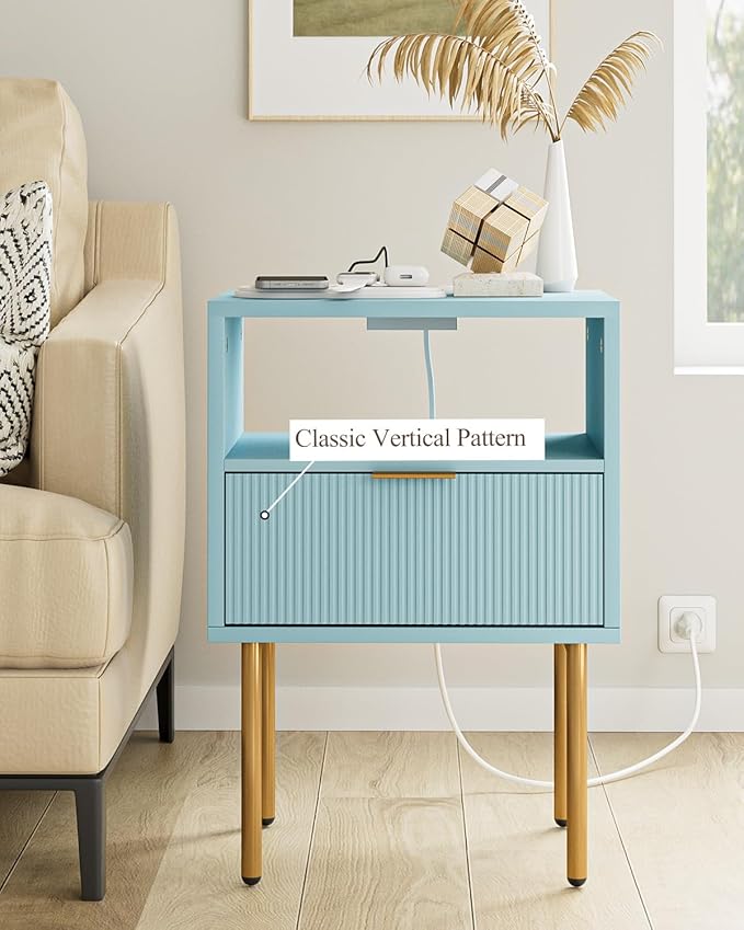 Masupu Nightstand with Charging Station, Mid-Century Modern Bedside Table with - Image 8