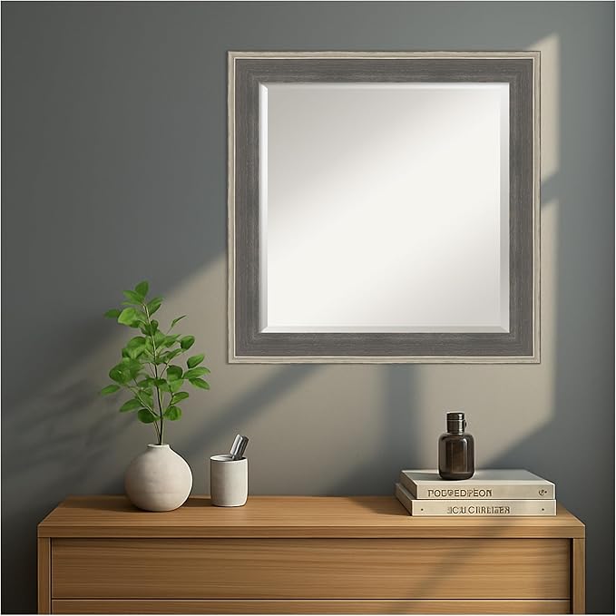 Amanti Art Grey Wall Mirror 25x25 Cottage Grey Silver Square Bathroom Mirror - Image 6