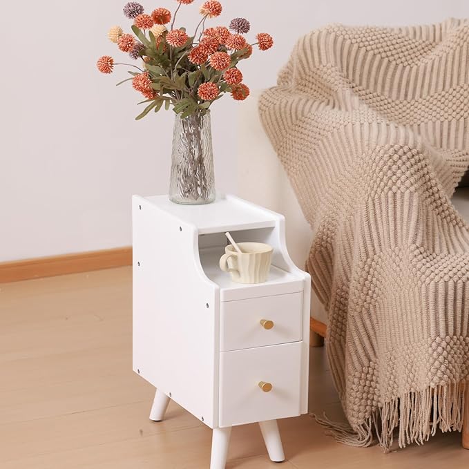 Small Nightstand, Narrow Nightstand, Solid Slim Wood Night Stand by SOBIBO