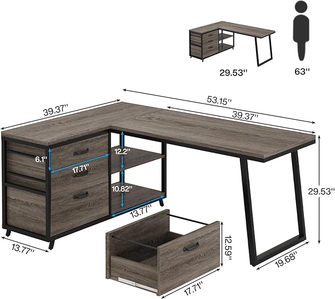 Tribesigns L-Shaped Desk with 3 Drawers, Reversible Corner Home Office Computer - Image 2