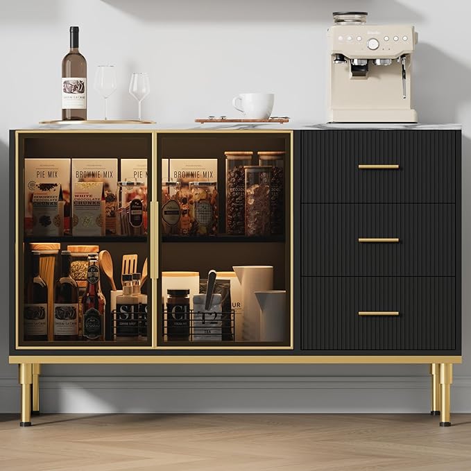 Buffet Sideboard Cabinet with Storage, 46.4" Large Fluted Kitchen Sideboard - Image 3