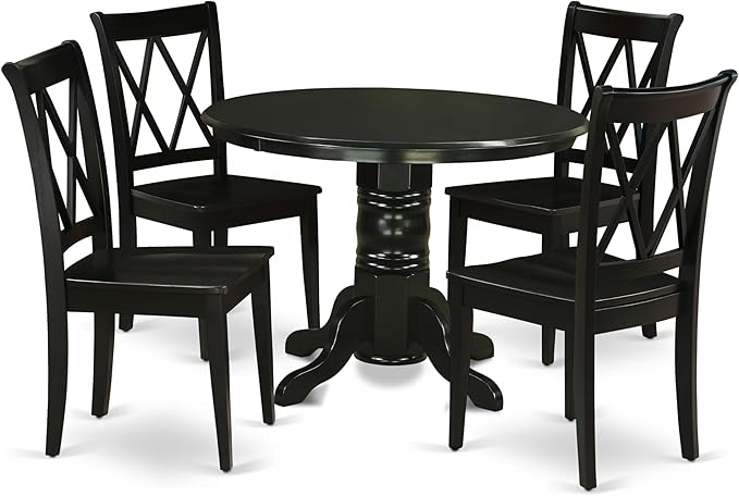 East West Furniture SHCL5-BLK-W 5 Piece Dining Room Table Set Includes a Round by EastWestFurniture