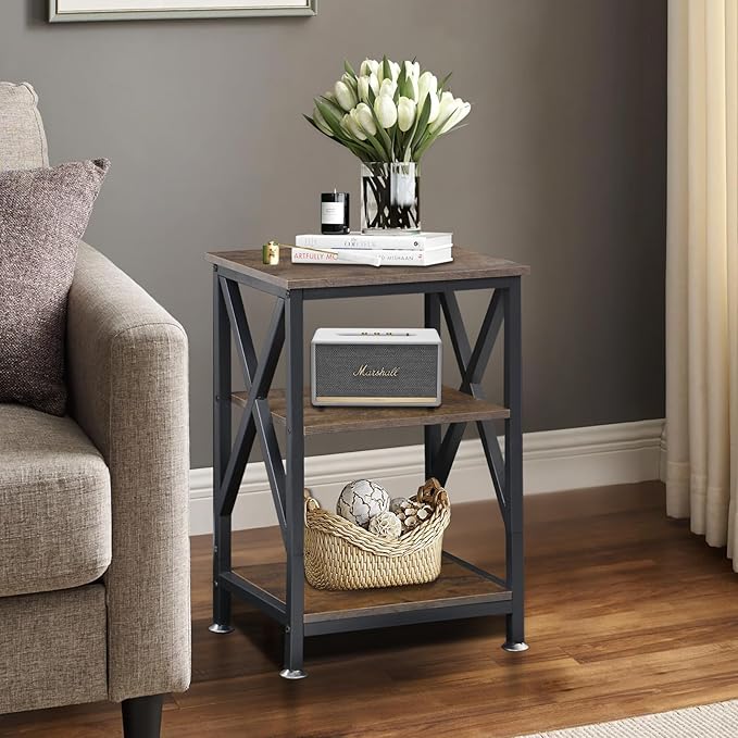 End Tables with Storage Shelf, Small Side Table 3-Tier, End Tables Living Room - Image 7