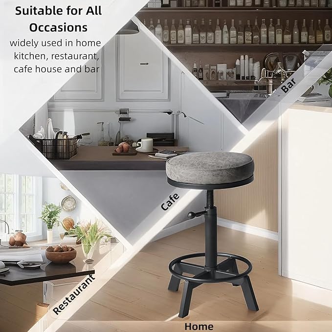 Vintage Bar Stools | Kitchen Island Counter Stool | Swivel Pu Seat | Extra - Image 4