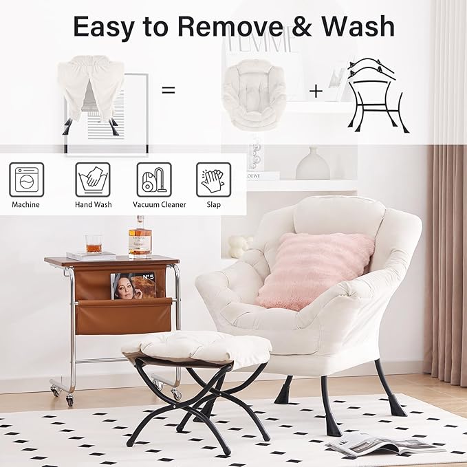 Lazy Chair with Ottoman, Modern Lounge Accent Chair with Armrests and a Throw - Image 5