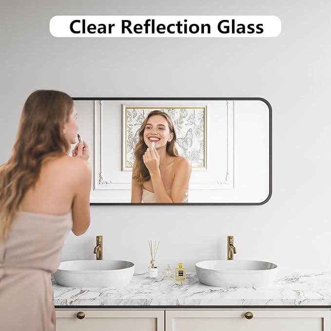Koonmi Bathroom Mirror, 24X48 Inch Black Metal Framed Mirror - Image 2