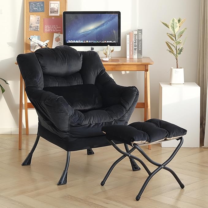 Lazy Chair with Ottoman, Modern Accent Chair with Lumbar Pillow, Comfy Chairs by DreamNookCozyLivingThoughtfulDesign