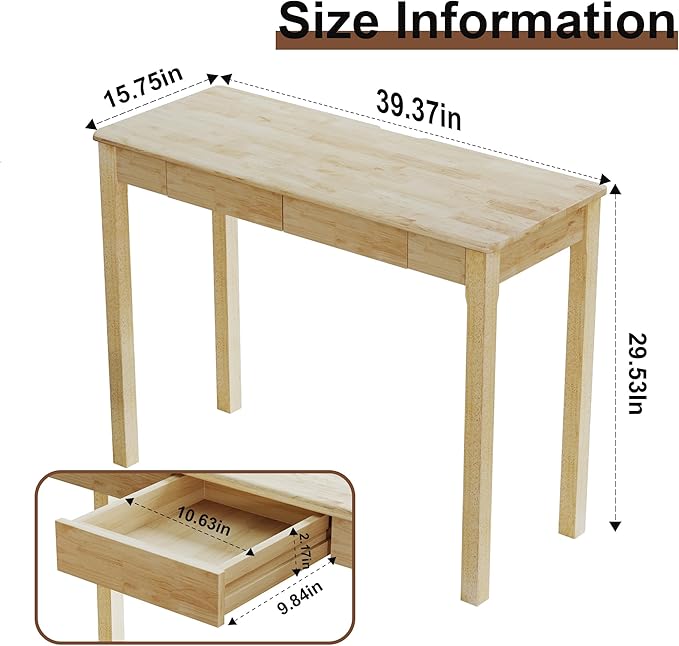 Solid Wood Desk with Drawers - Image 3
