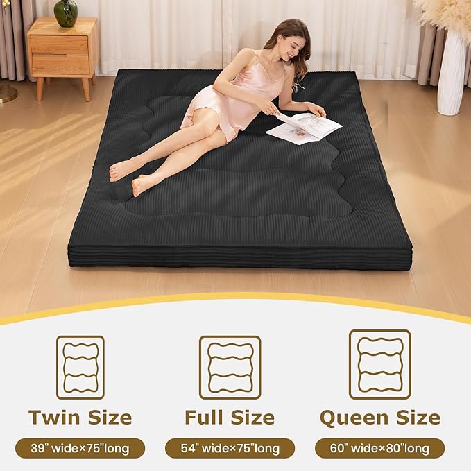Japanese Floor Mattress, Corduroy Foldable Floor Pad, Roll Up Tatami Mat - Image 4