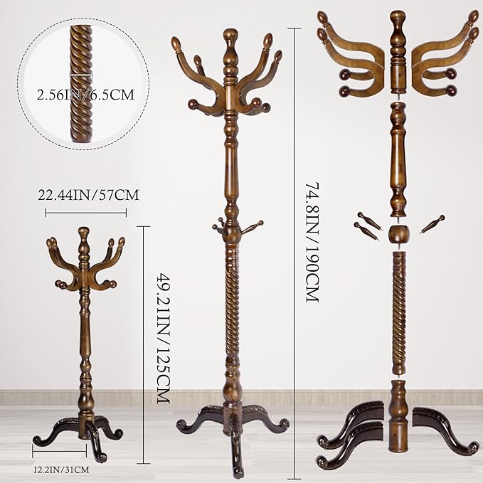 Coat Rack Stand, Solid Wooden Coat Tree - Image 6
