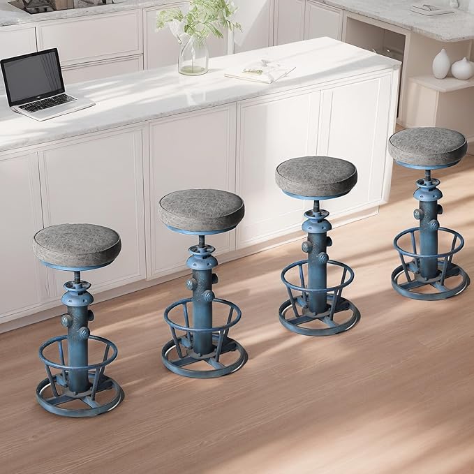 Industrial Bar Stool with Cushioned PU Seat 24.8-30.3inch Height Adjustable - Image 2