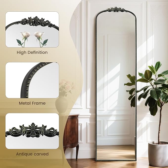 WallBeyond Arched Full Length Mirror Wall Mounted, 21x78 Inch Black Antique - Image 7