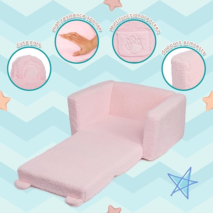 ALIMORDEN Fold Out Toddler Couch, Comfy 2-in-1 Cuddly Sherpa Bear Chair - Image 6