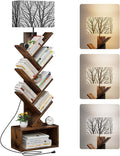 Tree Bookshelf with Light, 6 Tier Small Bookcase, Narrow Floor Standing Book by Evermagin