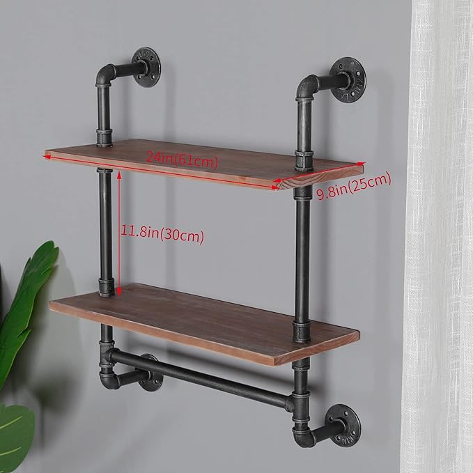 SSS Furniture Industrial Pipe Shelving Bathroom Floating Shelves Wall Mounted - Image 2