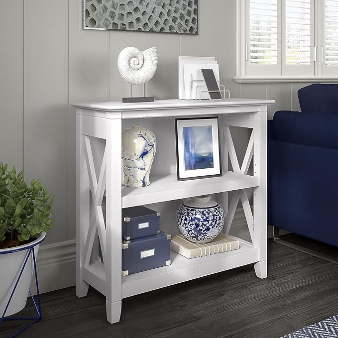 Bush Furniture Key West Small 2 Shelf Bookcase in Pure White Oak, Compact Home - Image 2