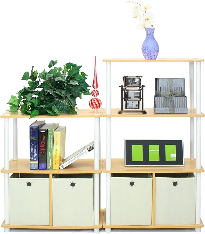 Furinno NW889BE/WH Go Green 4-Tier Multipurpose Storage Rack w/Bins, Beech/White - Image 7