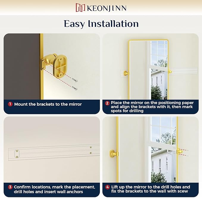 Keonjinn Brushed Gold Pivot Mirror Bathroom, 20x30 in Tilt Mirror Bathroom - Image 8