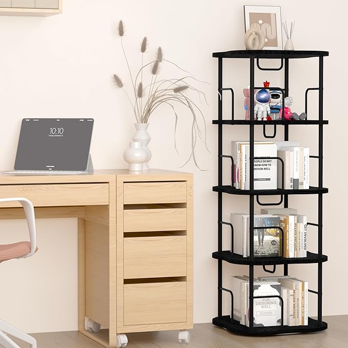 4-Tier Rotating Book Shelf, 360° Display Spinning Bookshelf Tower, Book - Image 2