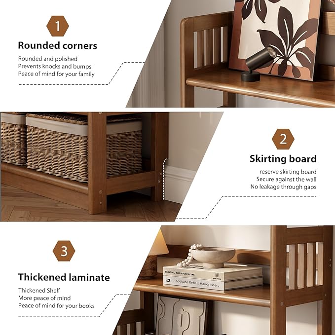 4 Tier Solid Wood Open Shelf Bookcase, Modern Wooden Display Bookshelf - Image 5
