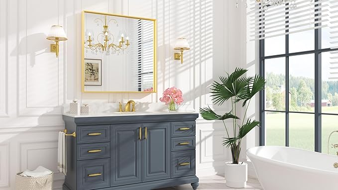 Keonjinn Brushed Gold Bathroom Mirror 36 x 36 Inch Gold Wall Square Mirror - Image 2