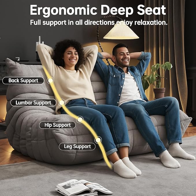 Bean Bag Chairs for Adults, Memory Foam Couch Loveseat Sofa Chair, Soft Teddy - Image 5