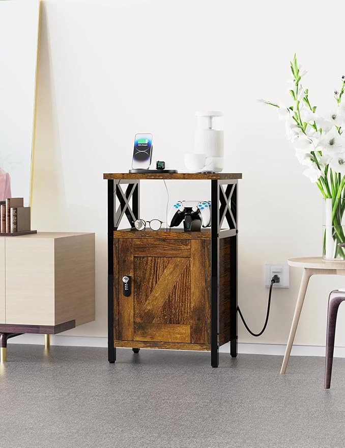 Wooden Nightstand with Lock, Bed Side Table with Drawers, Bedside Table with - Image 7
