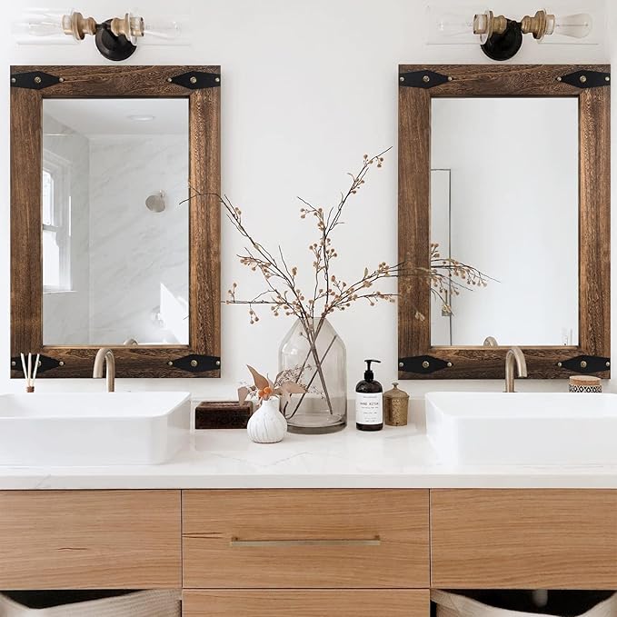 Farmhouse Rustic Mirror Wood Framed - Image 3