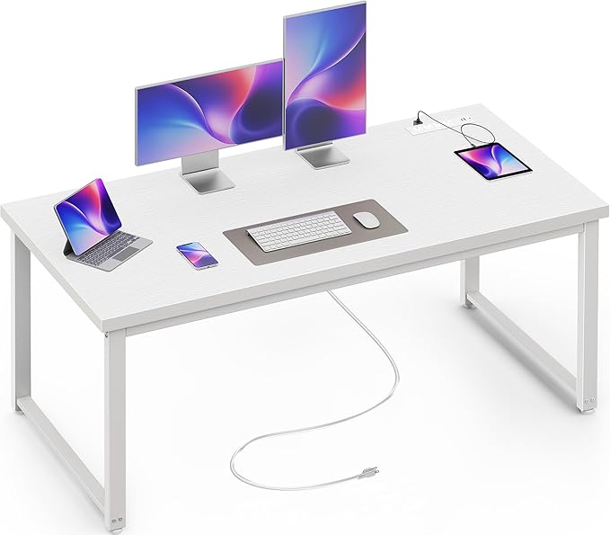 Huuger 55 x 24 inch Desk with Power Outlets & USB-C, Deeper & Thicker Desktop by Huuger